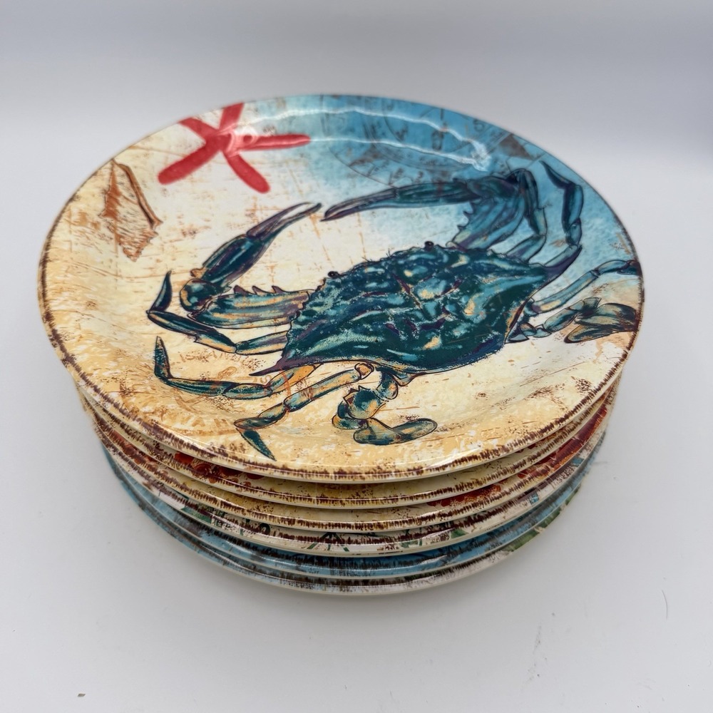 Eight Pier 1 Imports Melamine 9 Inch Plates Beach Seahorse Turtle Octopus Crab